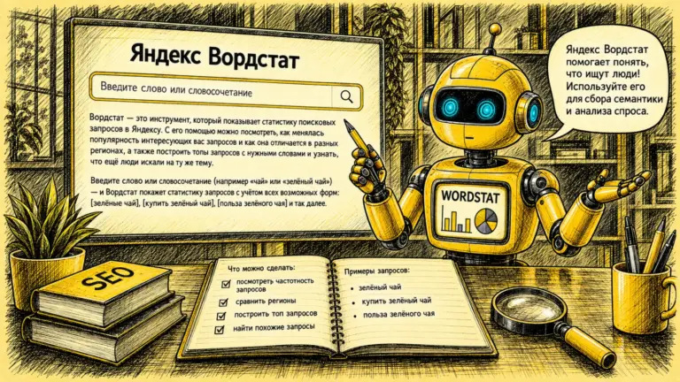 Робот объясняет интерфейс нового Яндекс Вордстата