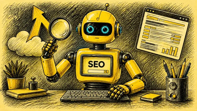 Робот SEO за компьютером с графиками – SEO с помощью нейросети
