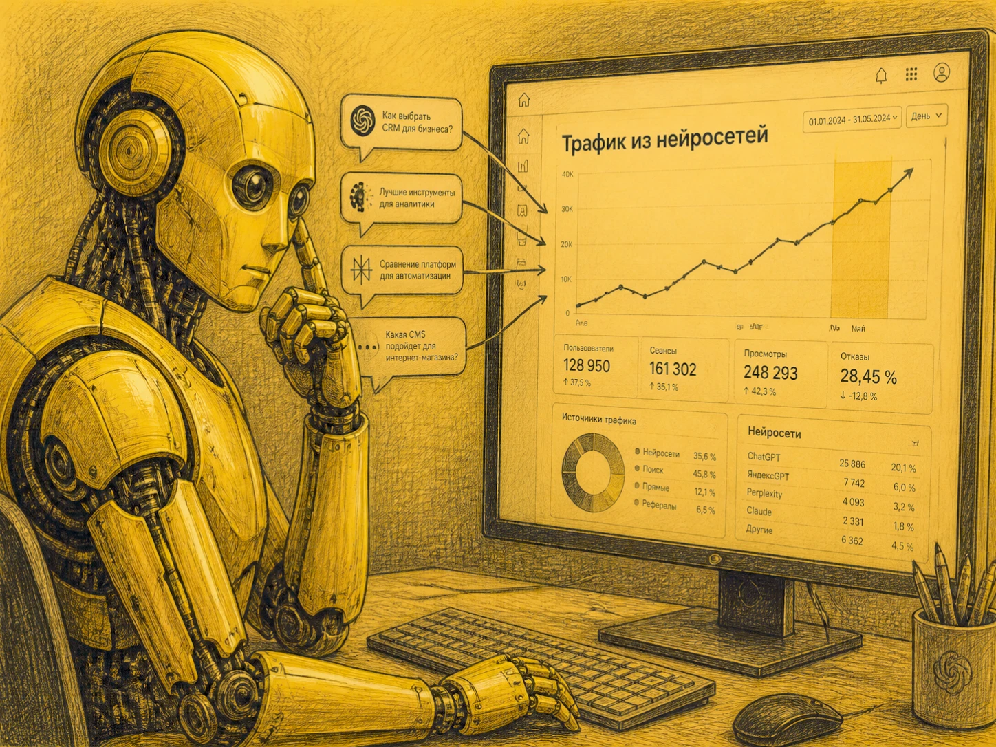 Трафик из нейросетей в Яндекс Метрике: как увидеть ChatGPT, Perplexity и Алису